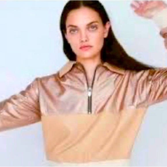 The Mighty Company Lamb leather 1/4 zip jacket size small EUC - Picture 2 of 8